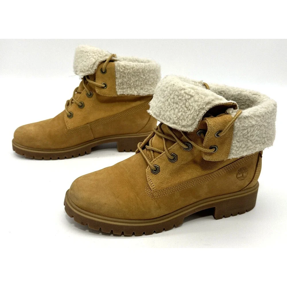 Timberland Jayne WP Fleece Down Wheat Nubuck Boots A1SGA Women's Size 6.5